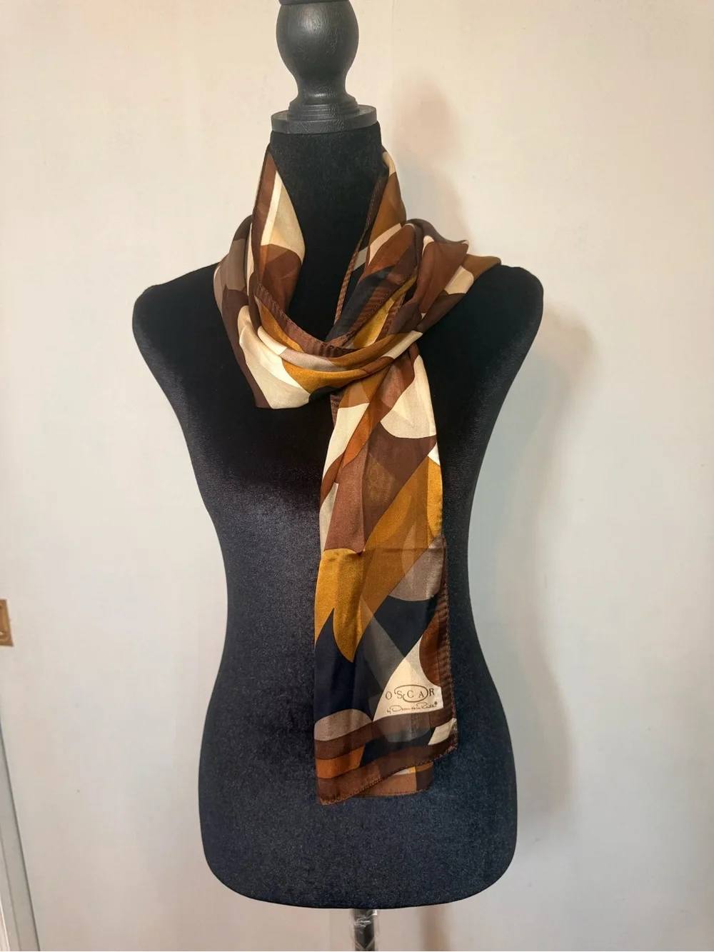 Oscar de la Renta Brown, Gold & Cream Geometric Silk Scarf